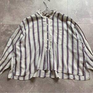 Isabel Marant Striped Cream Button Front Blouse with Navy and Red Stripes